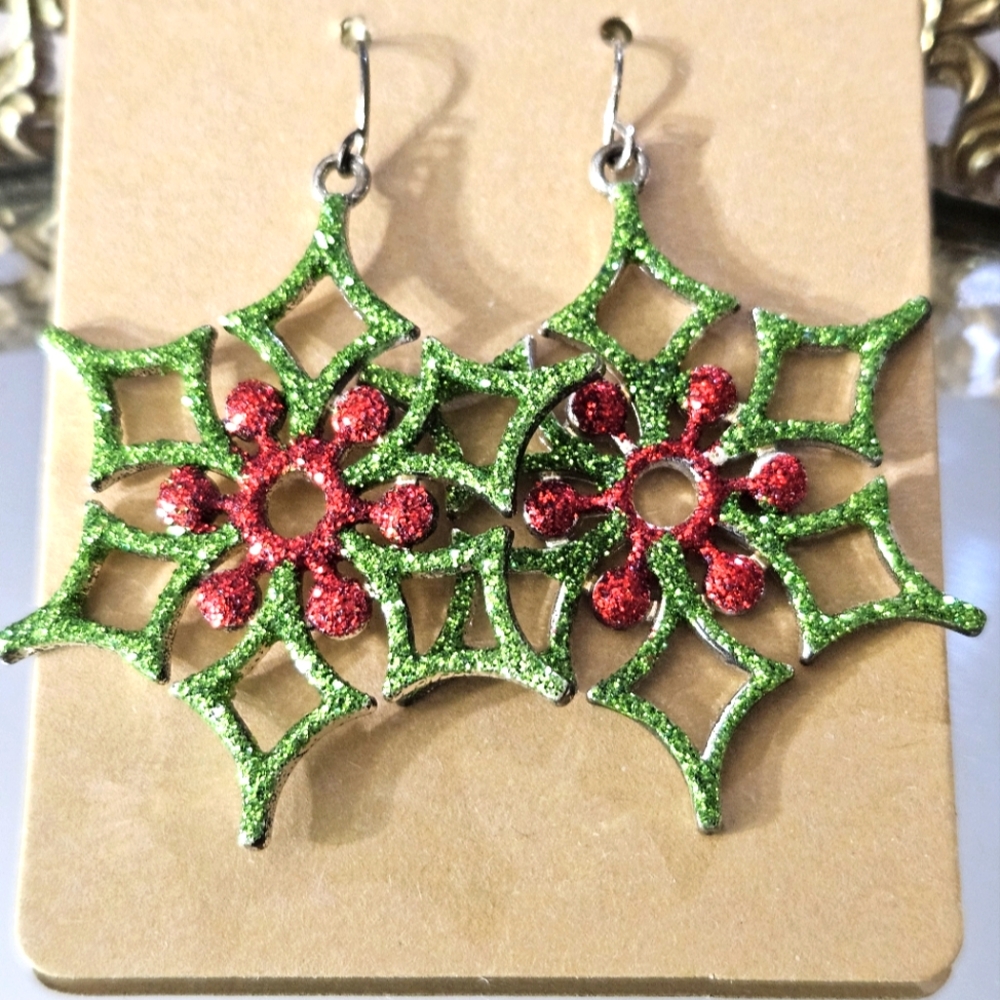 Glittering Retro Pointsetta Earrings-Holiday Sparkle